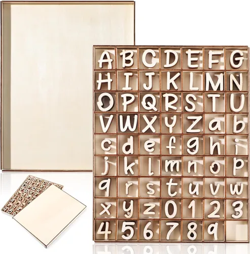 Miniatura 8 de Geelin 248 letras del alfabeto de madera de 1 pulgada con caja de almacenamiento, letras de madera en blanco sin terminar con bandeja