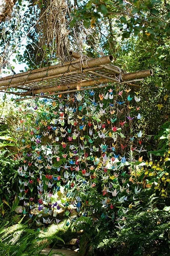 Miniatura 6 de 10 cuerdas de 15cm (5.9 pulgadas) de guirnaldas de grúas de papel de origami prefabricadas de tamaño grande para decoraciones rústicas de fiesta