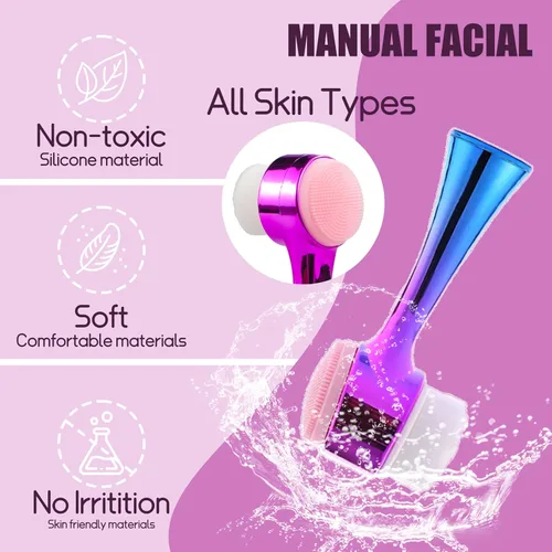 Miniatura 5 de Cepillo de limpieza facial 2 en 1 cepillo de limpieza facial de doble cara con cerdas suaves para exfoliación profunda de poros, maquillaje