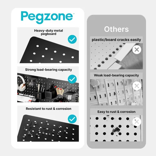 Miniatura 2 de PEGZONE Kit de combinación de organizador de pared de tablero perforado, en total 33.1 x 25.4 pulgadas, tablero de clavijas de metal para oficina