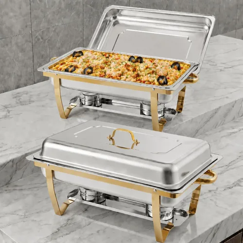 GarveeHome Platos de roce para buffet, paquete de 2, de 8 cuartos de galón de acero inoxidable y calentadores de buffet con tapa, calentador de