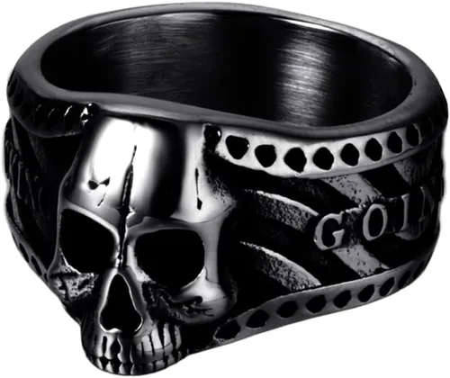 Miniatura 4 de ELFASIO Anillo vintage de acero inoxidable con calavera gótica para hombres y niños, banda de esqueleto plateado, cóctel, fiesta, ciclismo