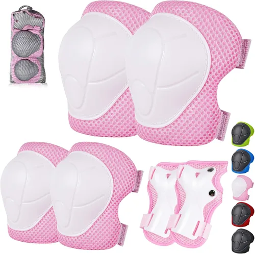 Juego de rodilleras y coderas para niños y jóvenes con protector de muñeca 3 en 1 para niños de 3 a 14 años para patineta, esquí, ciclismo, ciclismo
