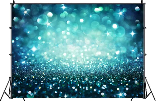 Miniatura 2 de Fondo brillante de Bokeh abstracto verde azulado de 7 x 5 pies, con puntos brillantes, fondo de foto azul brillante Bokeh, fondo para fotos