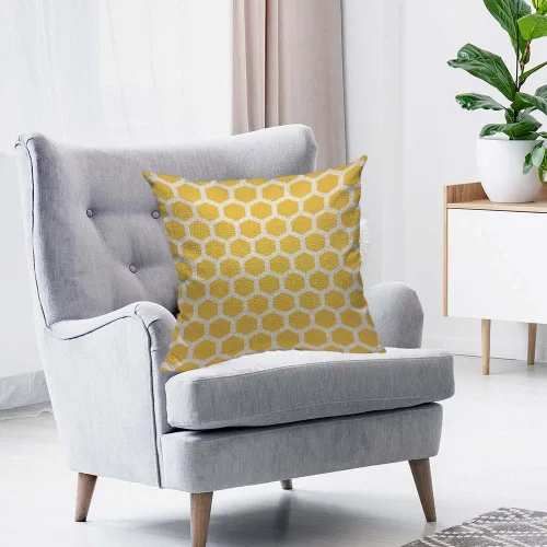 Miniatura 3 de HOSNYE Funda de cojín con diseño de panales de abeja, color amarillo y blanco, patrón abstracto de algodón y lino para sofá, cama, sofá, automóvil