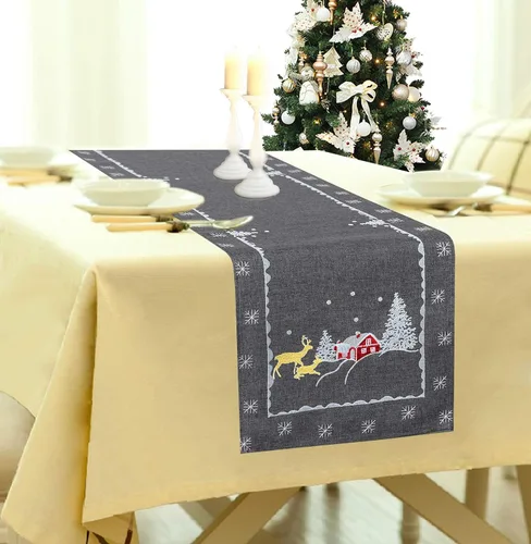 Miniatura 7 de Mantel pequeño con diseño de reno bordado para fiestas de Navidad