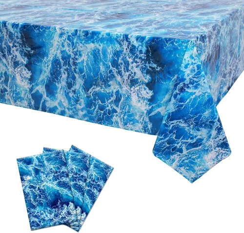 Miniatura 8 de Mantel de plástico con estampado de olas del océano azul bajo el mar, para playa, piscina, fiesta de cumpleaños, suministros de decoración