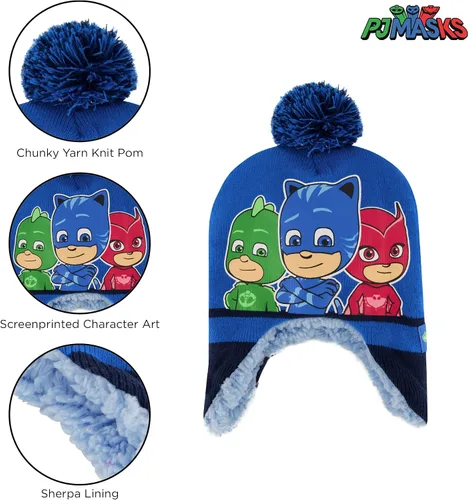 Miniatura 3 de PJ Masks Conjunto de gorro y mitones de invierno para niños, gorro para niños pequeños