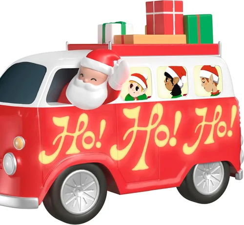 Miniatura 5 de Adorno de Navidad colgante de Hallmark Keepsake 2025, Papá Noel musical "Here Comes Santa Claus" con luz, regalos para coleccionistas de Papá Noel
