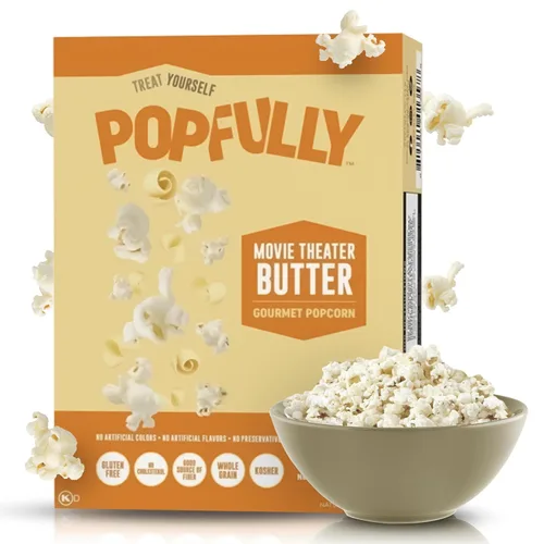 Miniatura 12 de POPFULLY Palomitas 94% libres de grasa totalmente explotadas, bolsas para compartir, sabor a mantequilla ligera, gran explosión, bolsas