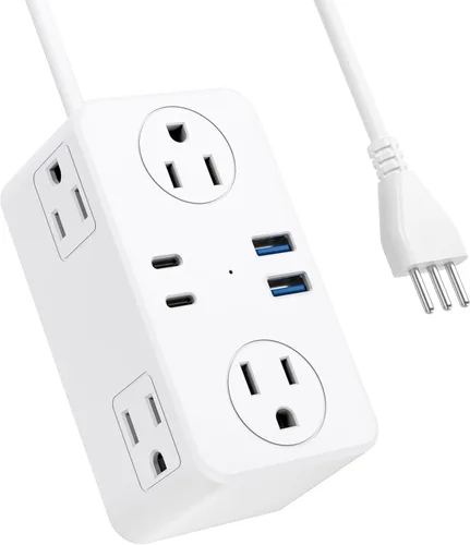 Miniatura 14 de Kakyanill Adaptador de enchufe de viaje europeo, Adaptador de enchufe de viaje EU/UK/US, Regleta de alimentación con 6 tomas AC, 4 puertos USB