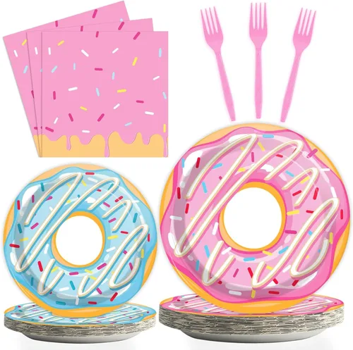Miniatura 17 de Tevxj Juego de vajilla de 96 piezas para fiesta mexicana de feliz cumpleaños, platos de postre desechables, platos de fiesta, servilletas, tenedores