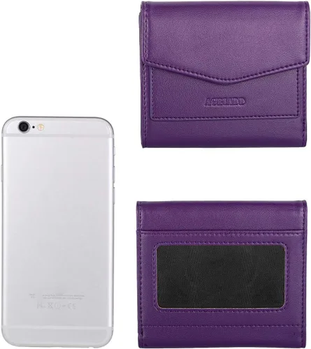 Miniatura 5 de Cartera pequeña y compacta de cuero para mujer, con bloqueo RFID, tarjetero para tarjetas de crédito para mujer, Púrpura, Cartera RFID