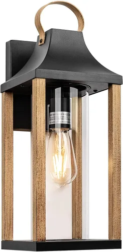 Lámpara de Pared Grande para Exteriores 17" H Luminaria con Vidrio Transparente Cilíndrico Aplique de Pared Moderno para Patio Porche Patio, Base