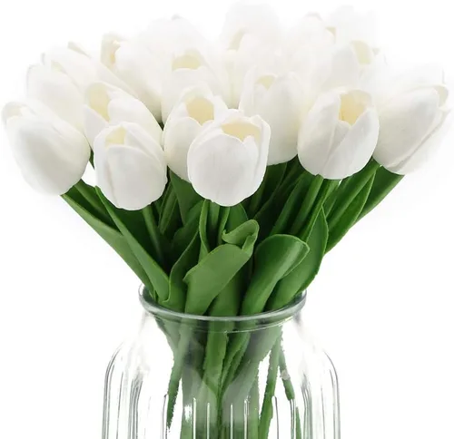 Miniatura 18 de IPOPU 24 tulipanes artificiales de tacto real para decoración, tulipanes falsos, arreglos florales, tulipanes artificiales sintéticos, decoración