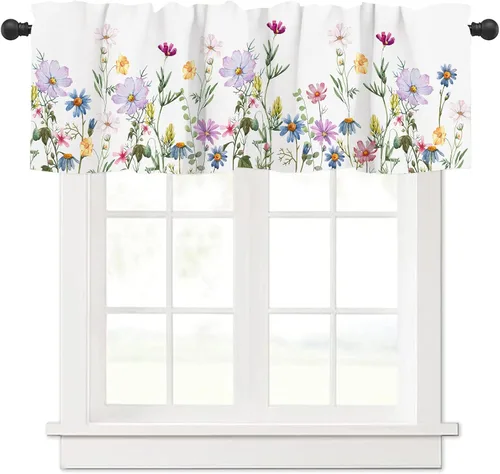 Miniatura 21 de Cortinas Cenefa Verde Salvia Floral Cocina con Bolsillo para Barra Paneles Cortos Acuarela Hojas de Eucalipto Retro Tratamiento de Ventana Cortinas