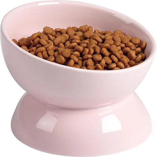 Miniatura 23 de ABRUTY Cuenco de agua para gatos, cuencos elevados de cerámica de 16 onzas, plato de comida para mascotas inclinado y elevado en 15°, antivómito