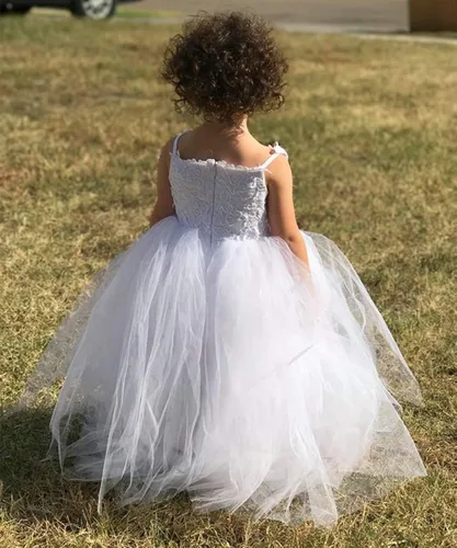 Miniatura 4 de Plwedding Vestido de niña de las flores con encaje y tul, para fiesta y primera Comunión