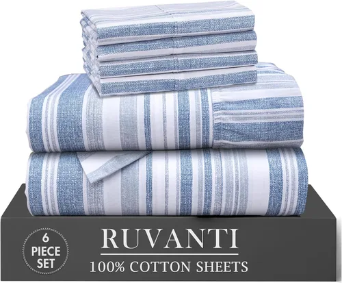 Miniatura 15 de RUVANTI 6 Piezas Sábanas de Algodón - 100% Algodón Natural Suave, Ligeras y Transpirables Sábanas de Percal Crujiente, Sábanas de Cama Tamaño Full