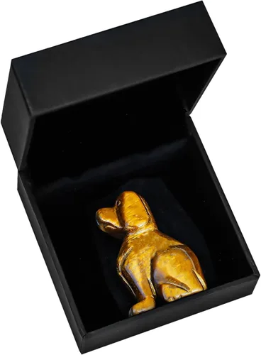 Miniatura 7 de Artistone Estatua de perro de ojo de tigre amarillo de 2 pulgadas, piedra preciosa tallada, animales curativos, escultura de cachorro de la suerte