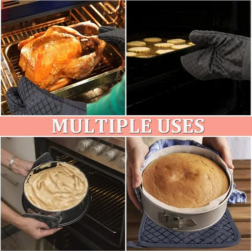 Miniatura 4 de 4 Piezas Guantes de Horno y Soportes para Ollas, Guantes de Horno de Cocina Resistentes al Calor de 500 °F con Soportes para Ollas, Guantes Largos