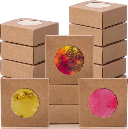 Miniatura 8 de TaoBary 100 Cajas de Jabón para Caseros, Cajas Pequeñas de Papel para Embalaje de Regalo de 3 x 3 x 1.2 Pulgadas con Ventana, Envoltorios de Regalo