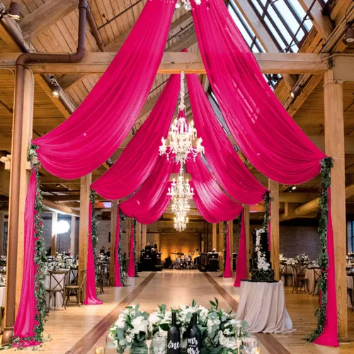 Miniatura 9 de MODFUNS Cortinas de boda para decoración de techo, cortinas de arco de boda azul bebé, 5 x 20 pies, 2 paneles de gasa transparente, cortina de tul