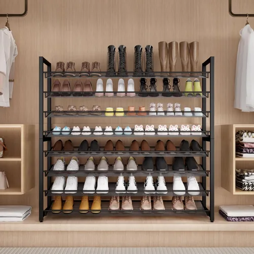 Miniatura 4 de Zapatero de metal, organizador de zapatos grande de 8 niveles, zapatero vertical de metal resistente de 4 niveles apilable para almacenamiento