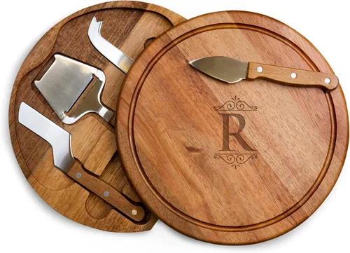Miniatura 18 de Tablero de corte para queso Circo personalizado con monograma de iniciales de Toscana y juego de herramientas de acacia