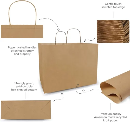 Miniatura 3 de Qutuus Bolsas de compras grandes de papel kraft con asas a granel, 300 bolsas de papel marrón de 16 x 6 x 12 pulgadas, bolsas de papel kraft