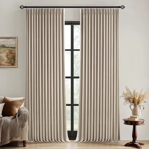 Miniatura 22 de MIULEE - Cortinas de lino beige con pliegues a presión 100% opacas para dormitorio, cortinas de ventana con memoria y bloqueo de luz para oscurecer