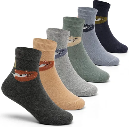 Aisyee Calcetines de algodón para niños, calcetines sin costuras para niños, calcetines coloridos de cuarto de punto, paquete de 6