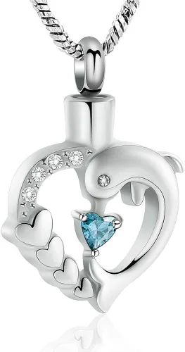 Miniatura 26 de Yinplsmemory Collar de urna de corazón de delfín para cenizas para mujer, colgante de urna de corazón de cristal, collar de recuerdo de cenizas