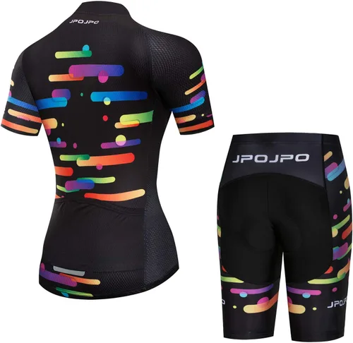 Miniatura 75 de Camiseta de ciclismo para mujer, manga corta y pantalones cortos de ciclismo acolchados para verano