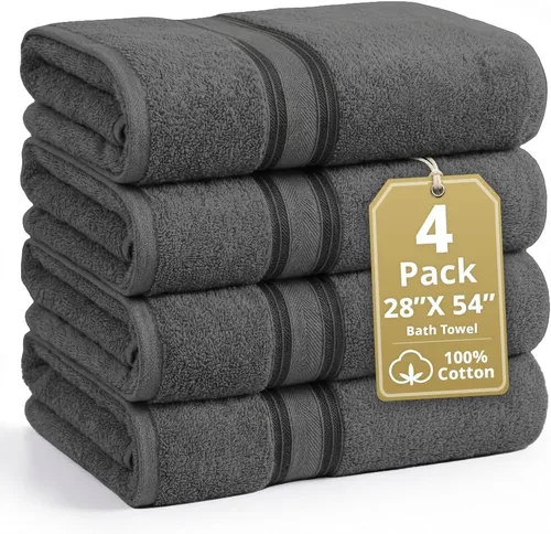 Miniatura 40 de Lane Linen Juego de 4 toallas de baño de 100 % algodón (35 x 66 pulgadas), juego de toallas de baño extragrandes de algodón sin torsión, secado Gris
