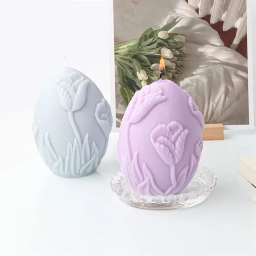 Miniatura 3 de Molde de silicona para vela en forma de huevo con relieve de flores, molde de jabón ovalado, molde de fondant, molde para decorar pasteles