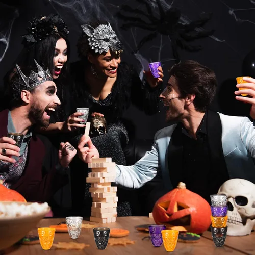 Miniatura 6 de Honeydak Vasos de chupito de calavera de Halloween para fiesta, 1.86 onzas, vasos irrompibles de calavera de plástico para bebidas espirituosas