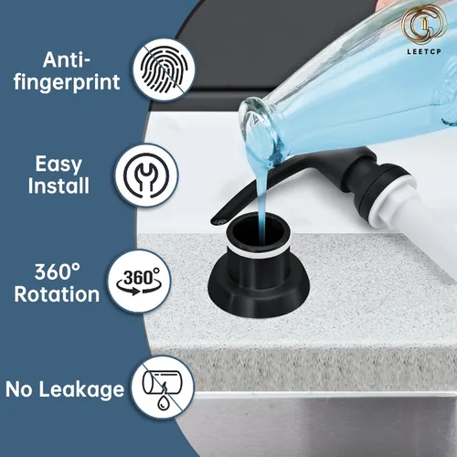 Miniatura 6 de Dispensador de jabón negro sin manchas para fregadero de cocina, dispensador de jabón negro mate con bomba ABS, diseño patentado, botella de jabón