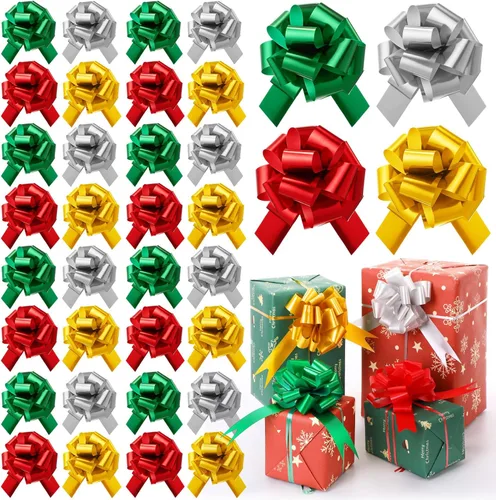 Poen 30 Lazos de Tirar de Navidad para Envolver Regalos de 5 Pulgadas Lazos de Tirar Grandes de Cinta para Bolsa de Regalo de Vacaciones Caja Cesta