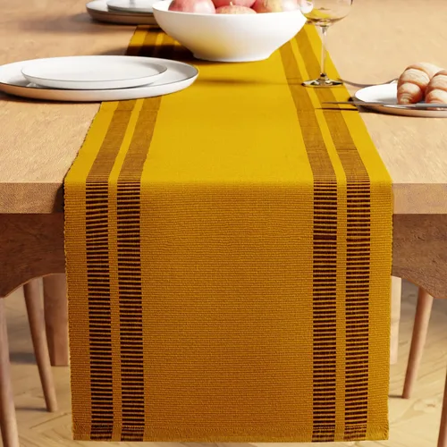 Miniatura 20 de Encasa XO Camino de mesa de comedor de 13 x 72 pulgadas Algodón acanalado fino teñido con hilo Azul escalera Lavable a máquina Escalera Azul