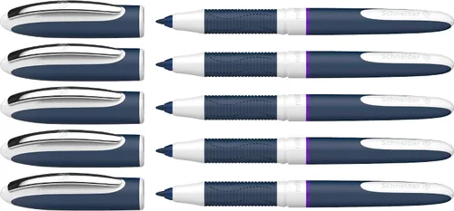 Schneider One Change 183708 - Bolígrafo de punta ultra suave de 0.024 in, barril azul/blanco, tinta violeta, caja de 5 bolígrafos (183708), morado