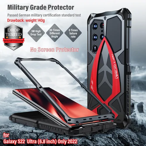 Miniatura 3 de Armor Funda para Teléfono para Samsung Galaxy S22 Ultra Protección contra Caídas de Grado Militar Cubierta S22Ultra 5G Parachoques de Metal Híbrido