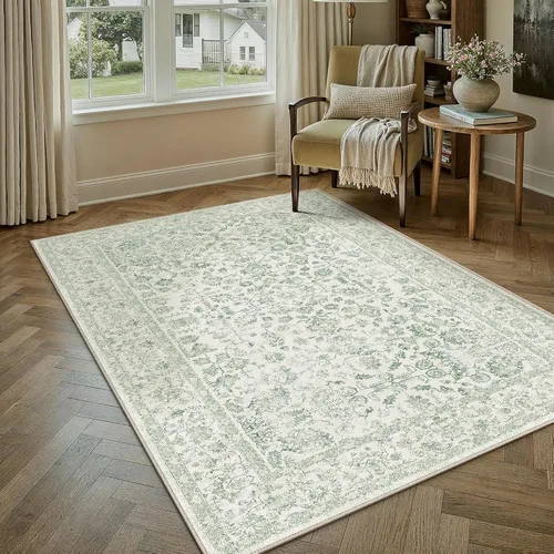 Miniatura 79 de PureCozy Alfombra de área beige de 2 x 3 pulgadas, lavable, vintage, pequeña, para entrada, cocina, suave, retro, floral, de pelo bajo, tapete