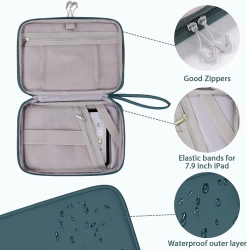 Miniatura 3 de Organizador de viaje electrónico para cables, cables, cargadores, Tech Essentials, doble capa (azul aguamarina, PU-L)
