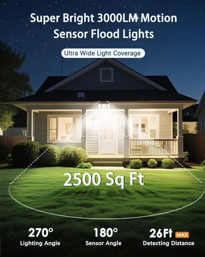 Miniatura 5 de CLAONER Luces solares para exteriores, sensor de movimiento, 3500 lm, 288 luces LED de seguridad con control remoto, IP67, impermeable, 4 cabezales