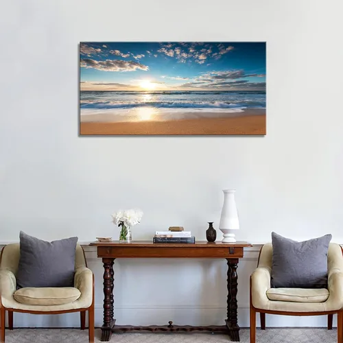 Miniatura 6 de YYYYHPP YP1950 - Lienzo decorativo para pared, diseño de playa con salida del sol sobre el mar tropical, para decoración del hogar, estirado