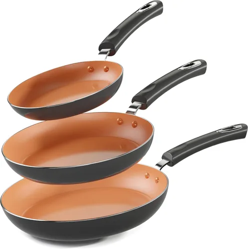 Utopia Kitchen Juego de 3 utensilios de cocina antiadherentes, sartenes antiadherentes con fondo de inducción, sartenes de 8, 9.5 y 11 pulgadas con