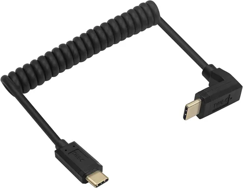 Cable USB 3.1 tipo C en espiral - Ángulo de 90 grados USB-C macho a macho en espiral de resorte, carga rápida 3A 10Gbps, extensión de datos, M/M