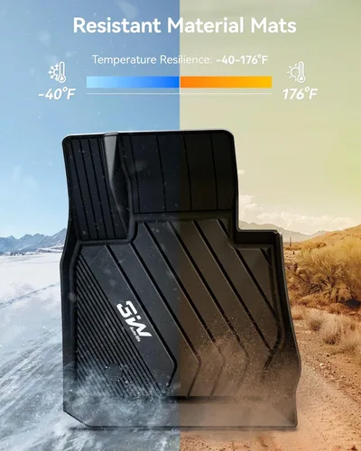 Miniatura 5 de 3W - Alfombrillas de piso para automóvil, para todo tipo de clima, de elastómero termoplástico (TPE), juego completo para 1ª y 2ª filas, color negro