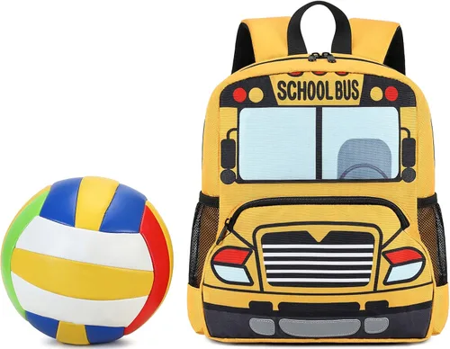 Miniatura 5 de Mochila para niños pequeños, preescolar, autobús, bolsa de libros 3D para jardín de infantes con lonchera aislante